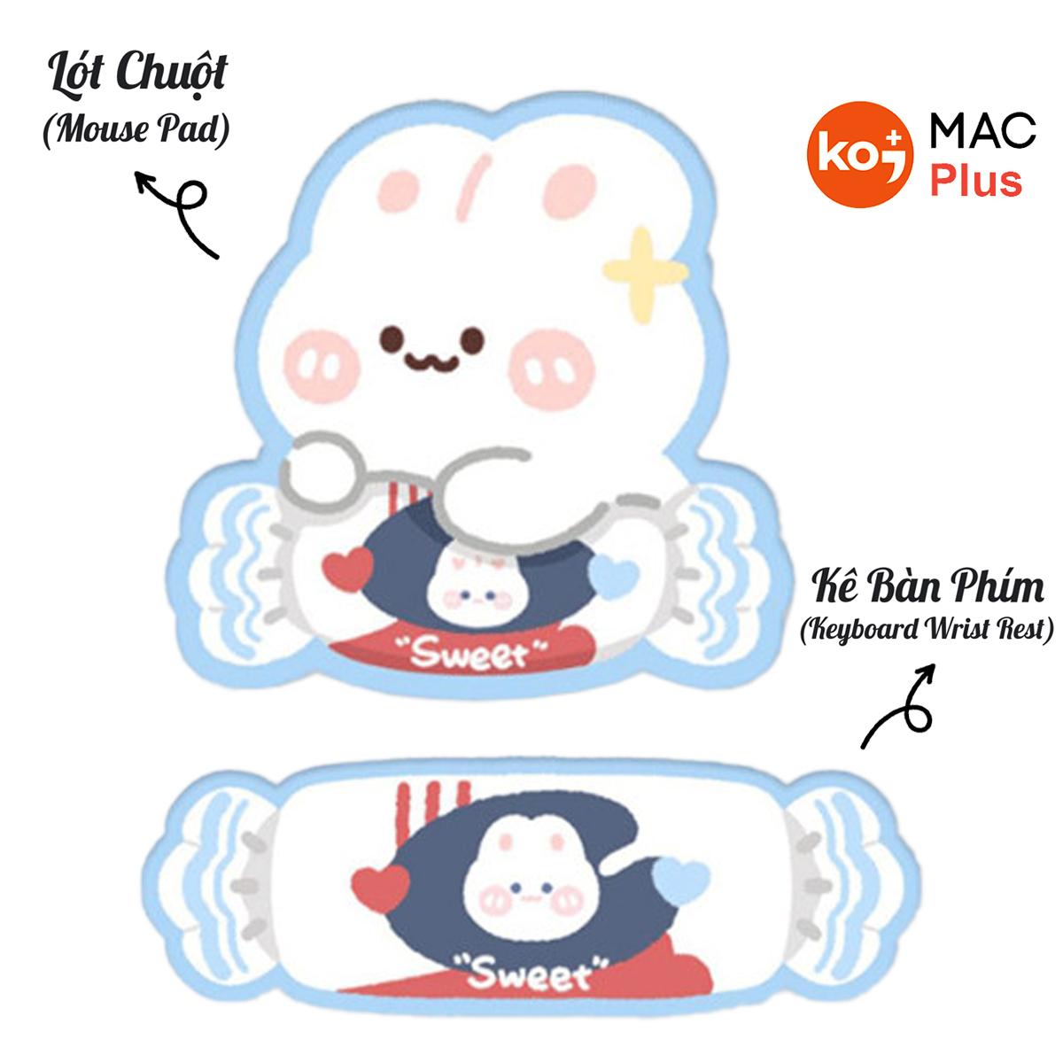 Cute rabbit wrist rest pad mouse pad set