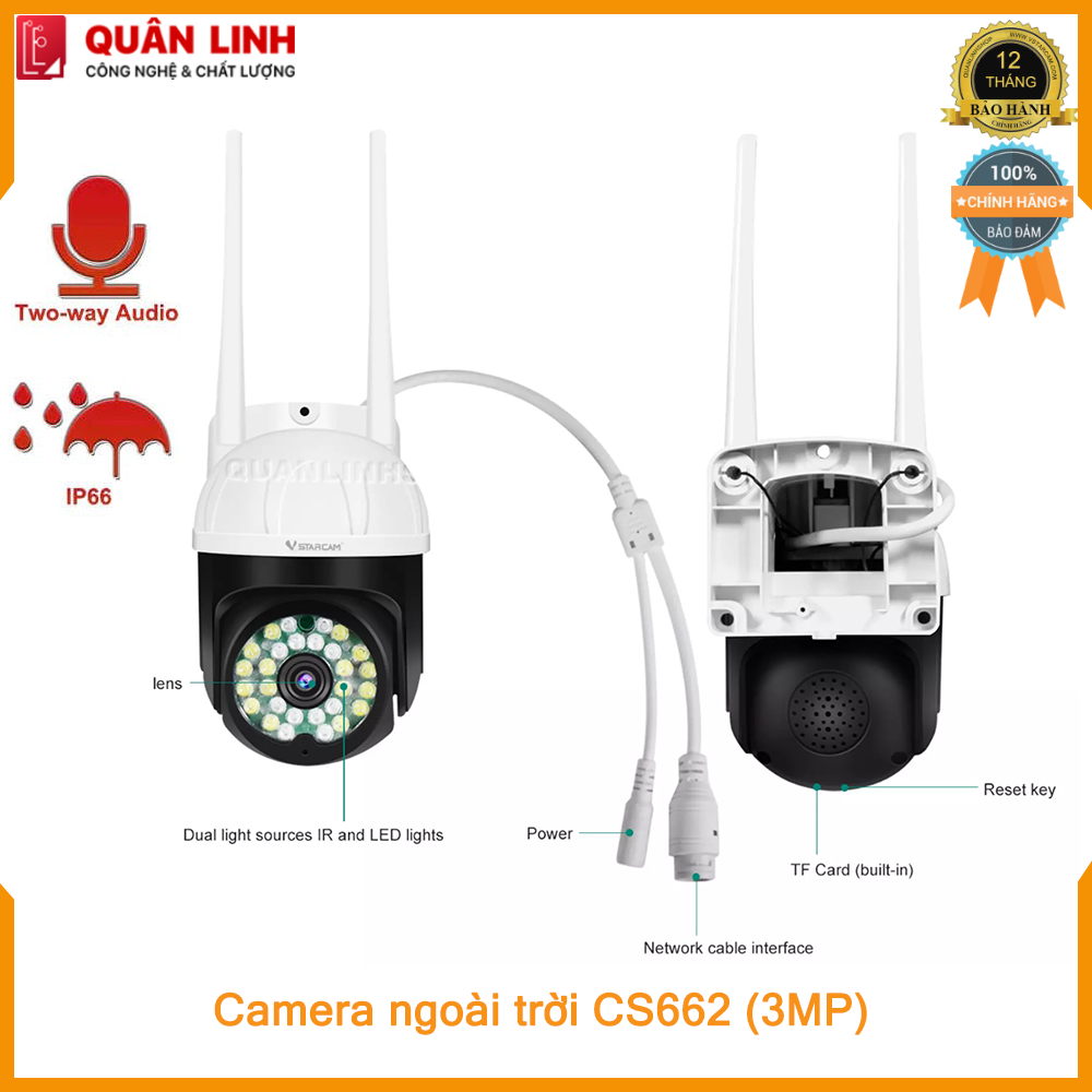 Camera ngoài trời Vstarcam CS662 Full HD 1296P , tích hợp AI, điều khiển xoay 355 độ, bảo hành 12 tháng