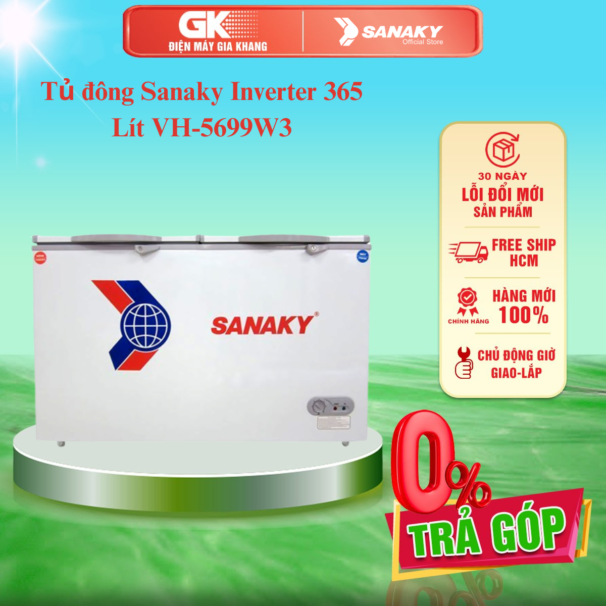 Tủ đông mát inverter sanaky vh-5699w3 365 lít - giao toàn quốc - freeship hcm