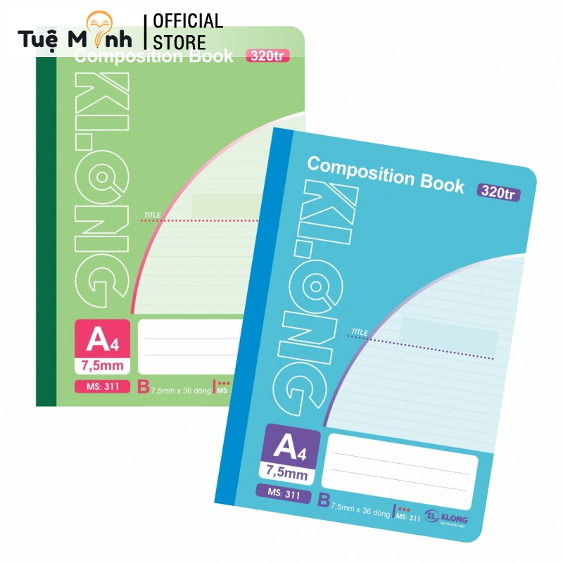 Vở Klong A4 320 Trang Kẻ Ngang May Dán Gáy Compostion Book Klong Ms 311- VPP Tuệ Minh