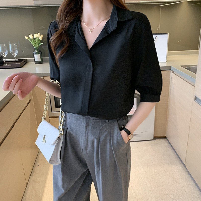 Áo sơ mi nữ tay lỡ trơn form rộng tây phồng kiểu basic thời trang poniva branch phong cách hàn quốc