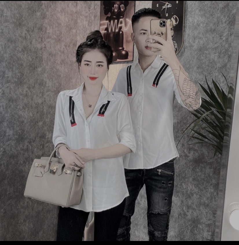 Áo sơ mi hình khóa vai Chất sơ mi lụa cực chất tôn dáng