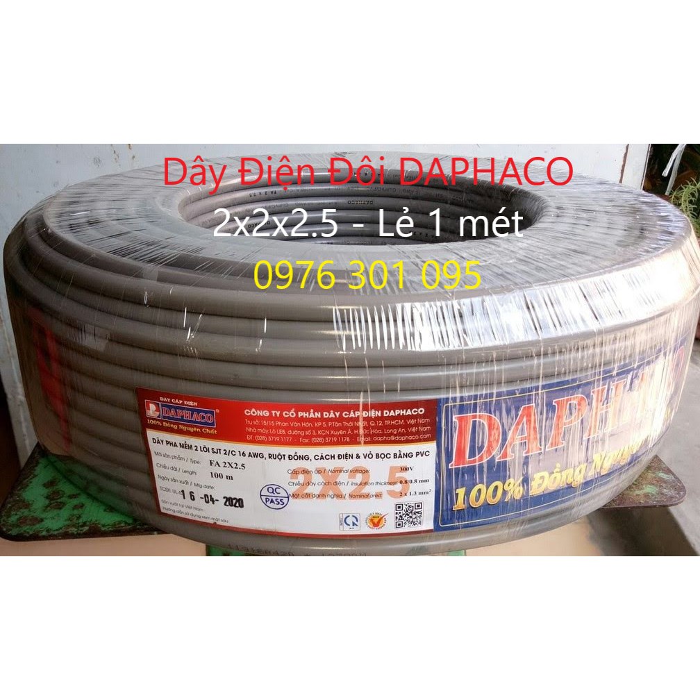 Dây điện đôi xám tròn daphaco bán lẻ theo mét 2x1.0 ,2x1.5 ,2x2.5