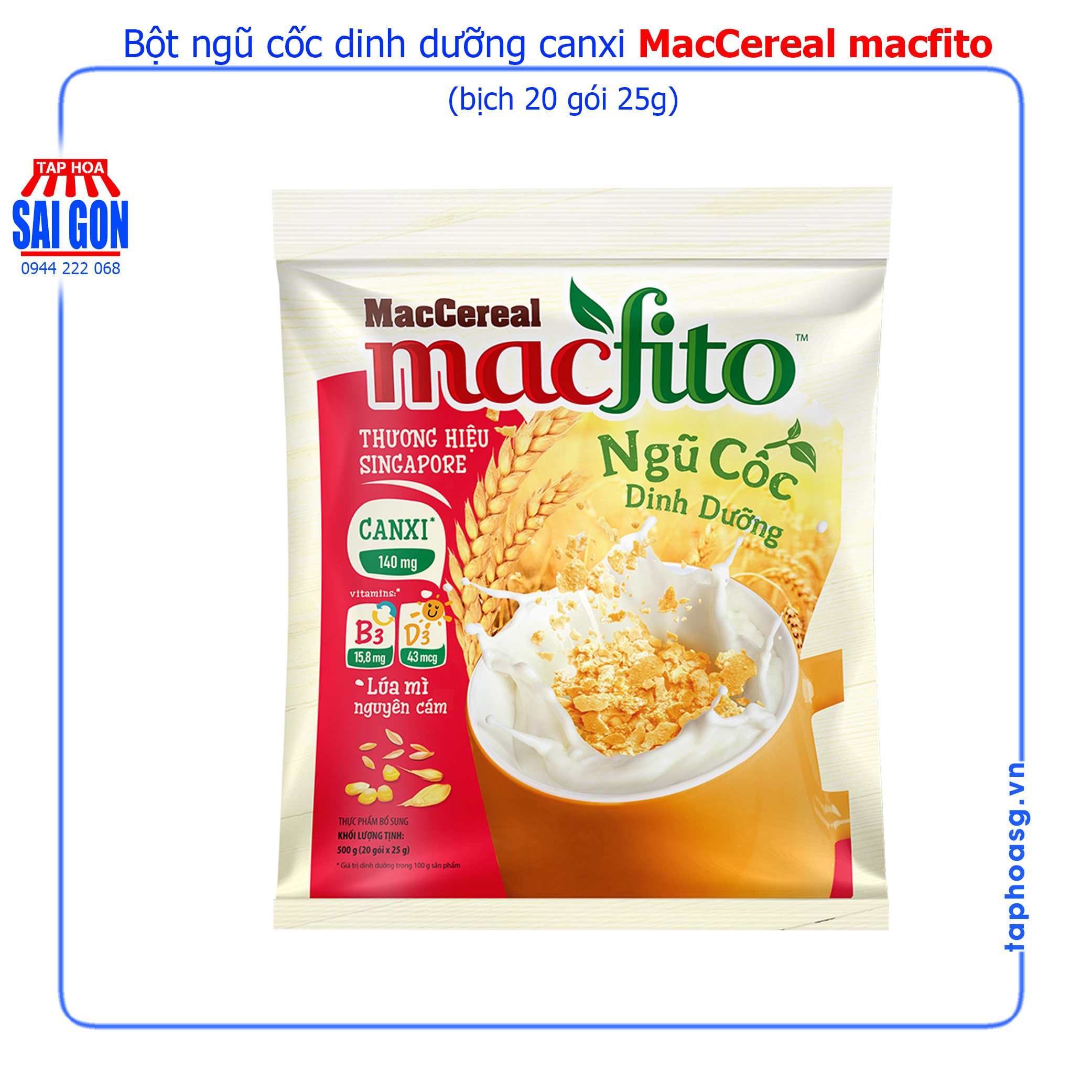 Bột ngũ cốc dinh dưỡng Canxi Nhiều Chất Xơ - MacFito (túi 20 gói x 28g)