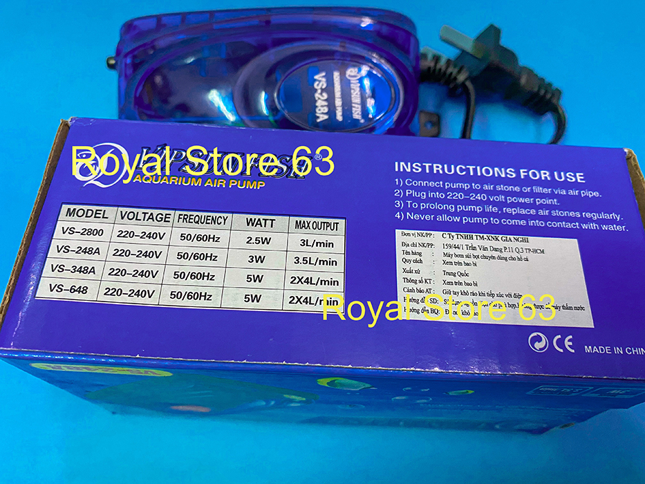 Vipsun Vs-248a máy tạo oxy 1 vòi cho bể cá cảnh