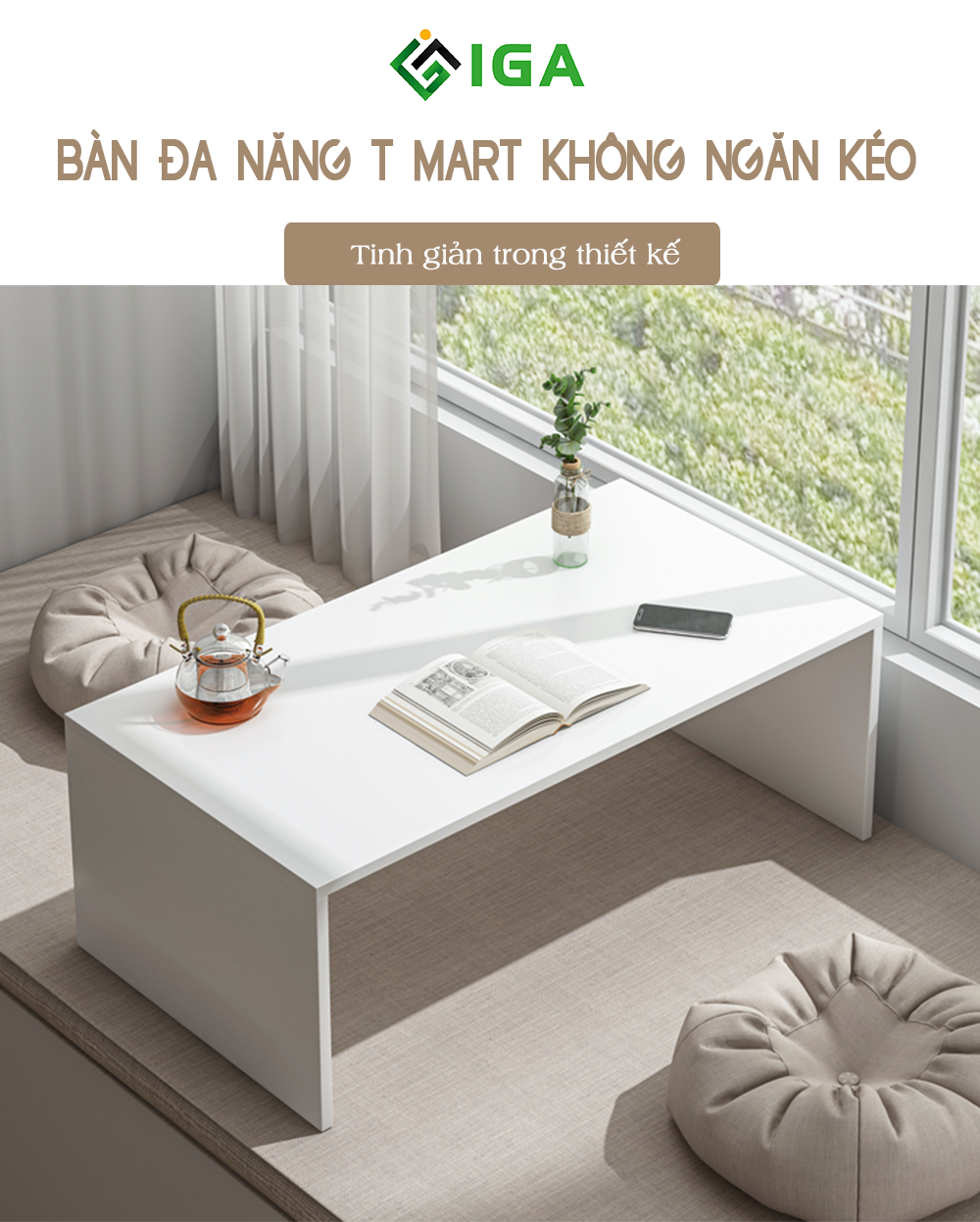 Bàn trà đa năng ngồi bệt gỗ mdf phủ melamin chống xước thương hiệu IGA - GP147