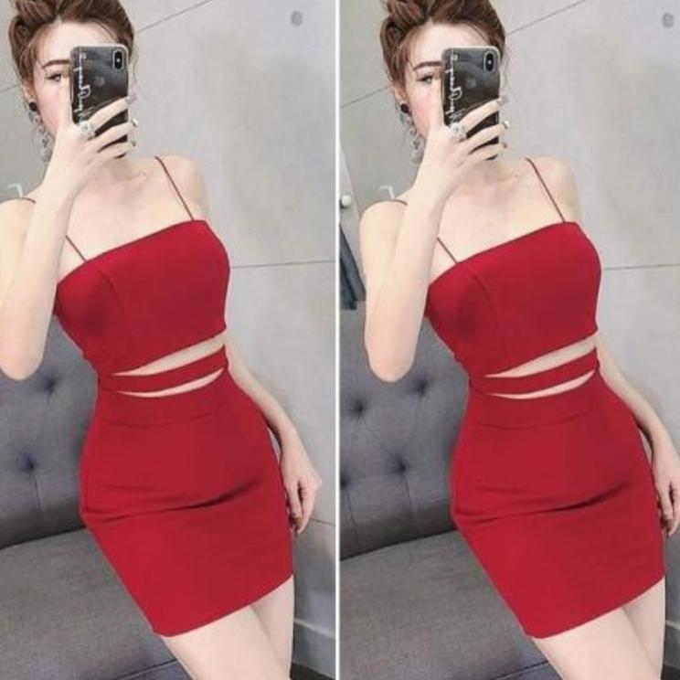 đầm body 2 dây hở eo sexy