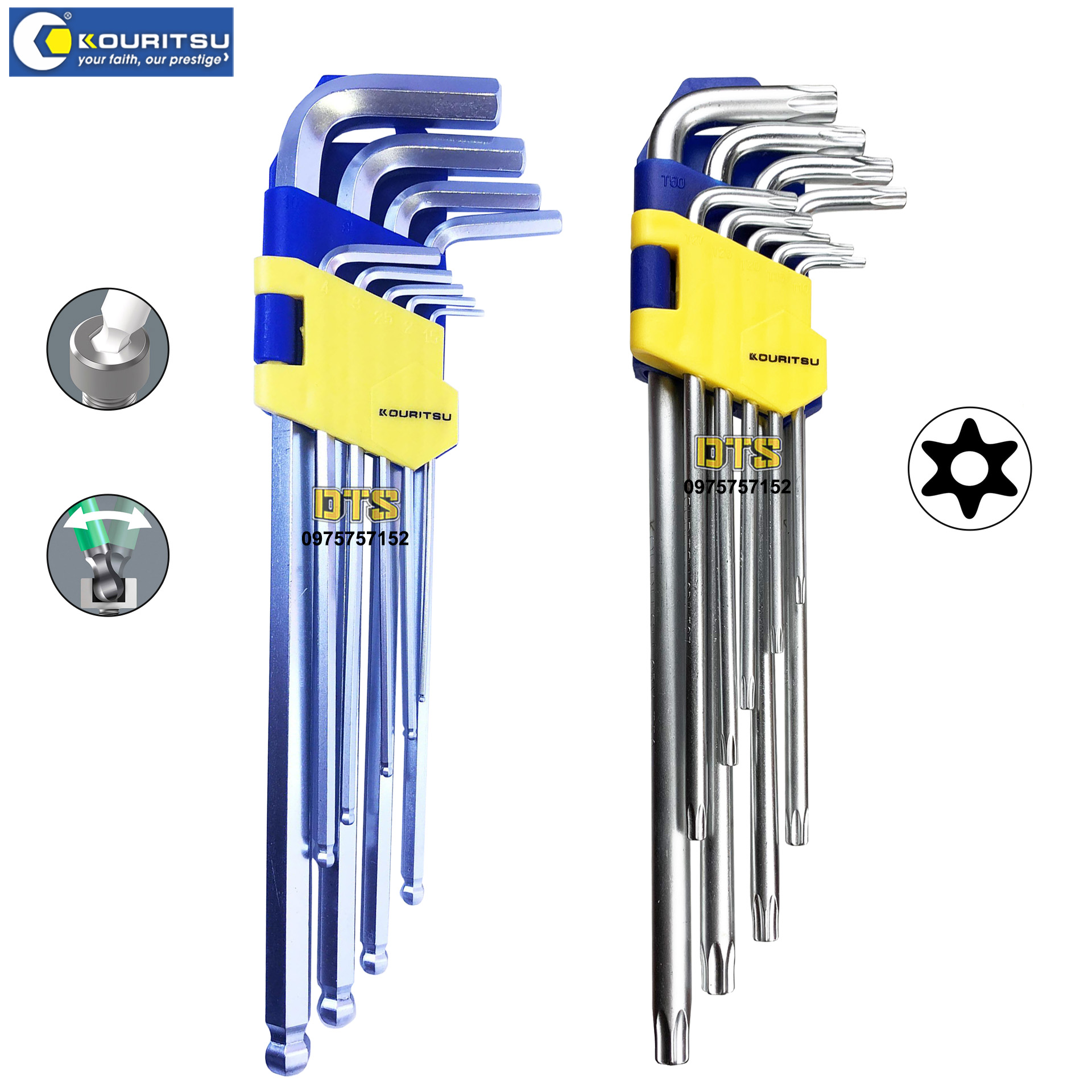 Bộ lục giác bi, bộ lục giác hoa thị dài có lỗ Nhật Bản Kouritsu