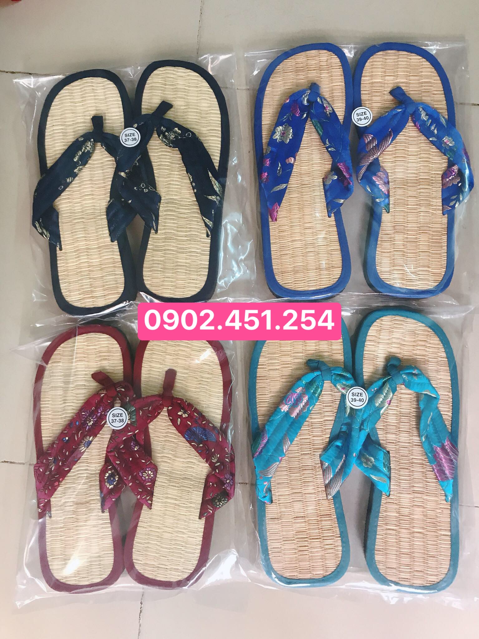 Dép Quế Chiếu Cói Gấm Quai Kẹp Xinh Xắn