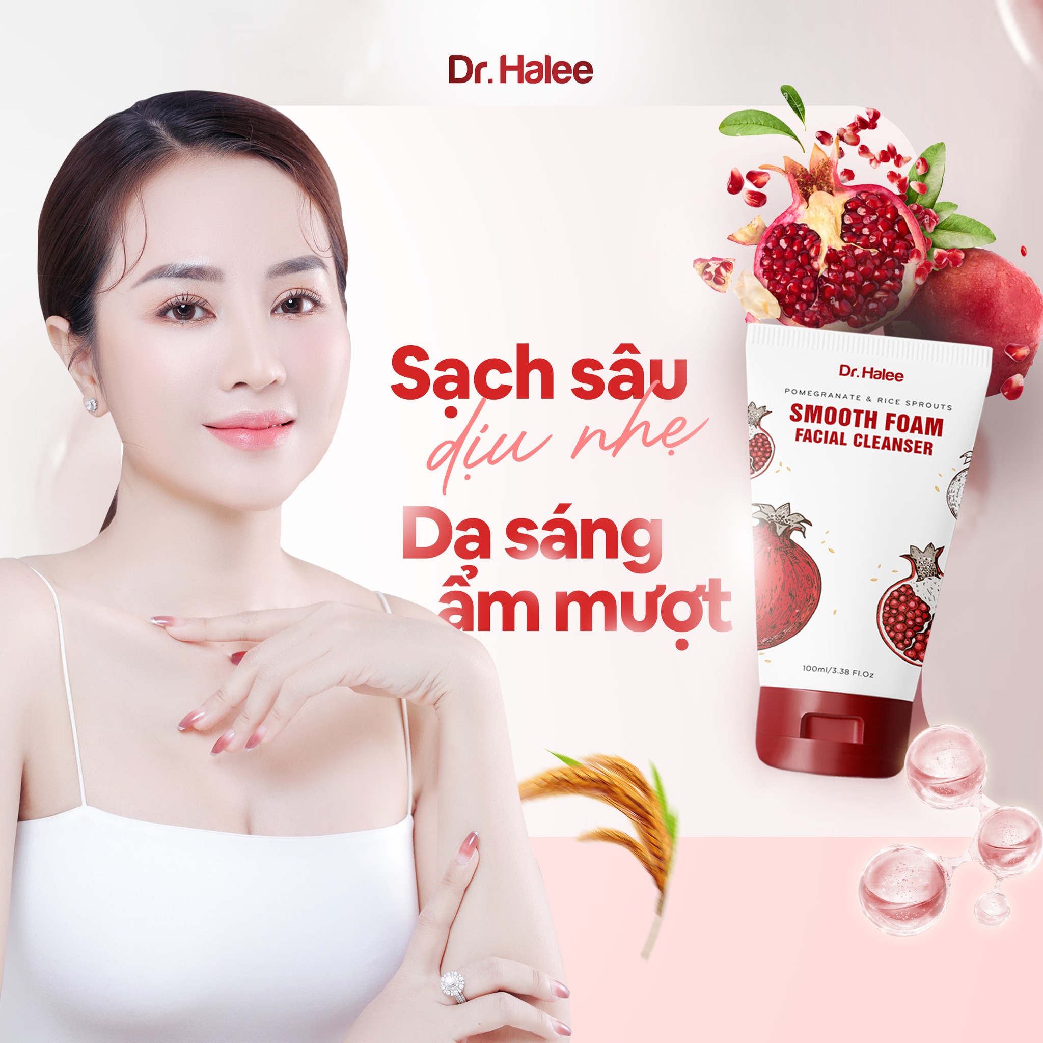 Sữa rửa mặt Lựu đỏ Mầm gạo Dr.Halee 30ml