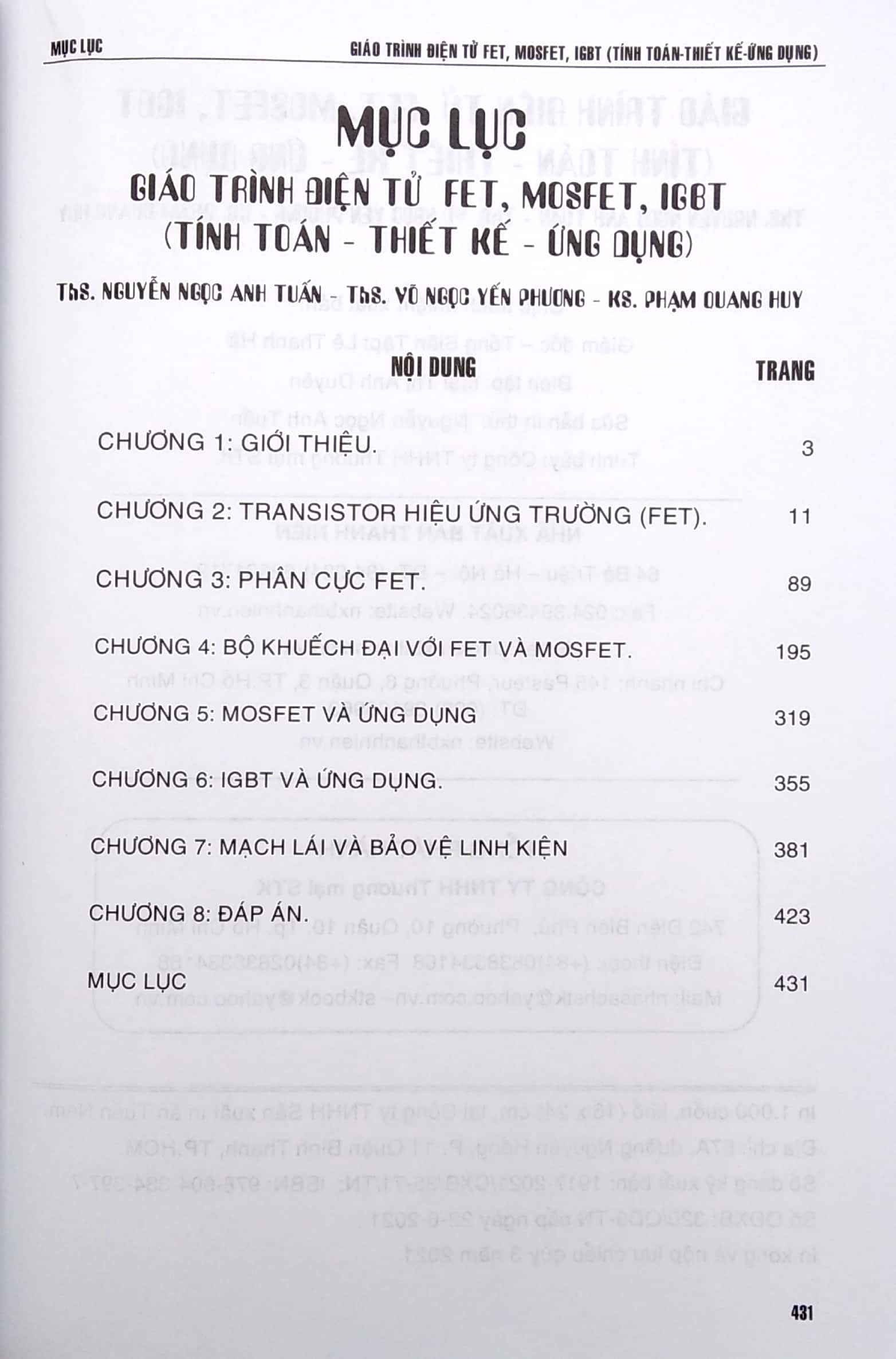 Giáo Trình Điện Tử FET, MOSFET, IGBT (Tính Toán - Thiết Kế - Ứng Dụng)