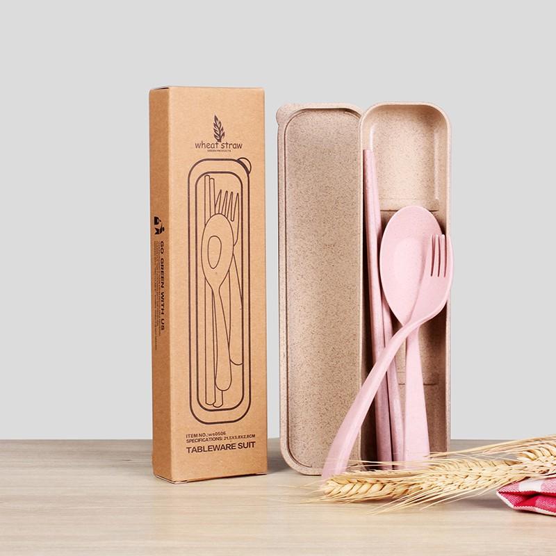 Bộ thìa , dĩa, đũa 3 chi tiết bằng lúa mạch hap1601