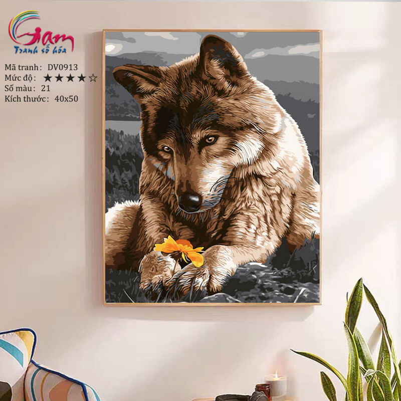 Paint by numbers kit with frame for adults - No DV0913 Tender wolf love Painting Painting For Home Wall Decor, New Hobby And Gift