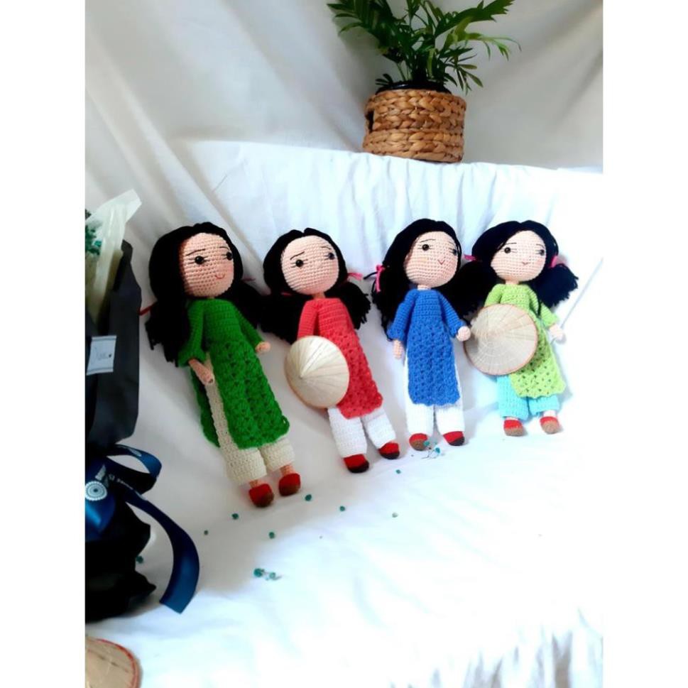 Búp Bê Áo Dài Đan Bằng Len-Phụ Kiện Studio Có Ảnh Thật