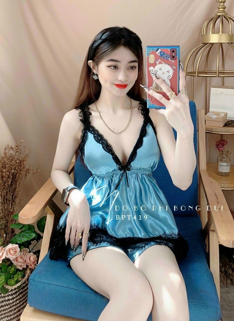 Set Bộ Ngủ Mặc Nhà Phối Ren Sexy Có Mút Ngực Vải Phi Bóng Mềm Mại Freesize Dưới 57KG Đồ Ngủ Sexy Có Mút Quyến Rũ Vải Phi Bóng Mềm Mịn