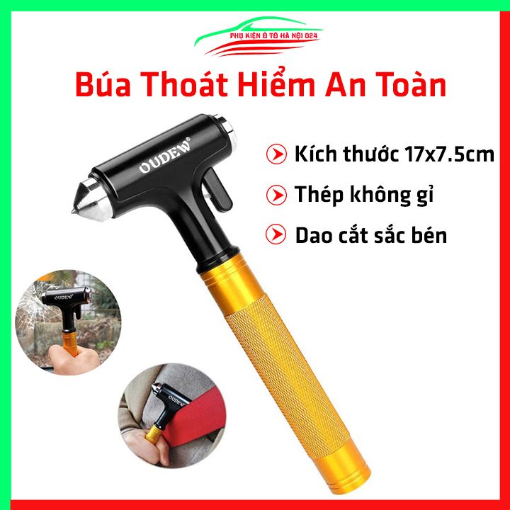 Búa thoát hiểm ô tô an toàn thép không gỉ 17x7.5cm siêu chắc chắn, búa phá kính cắt dây cứu hộ khẩn cấp