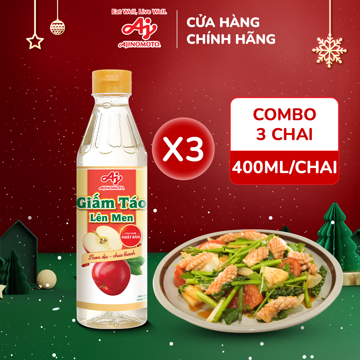 Combo 3 Chai Giấm Táo Lên Men 400ml