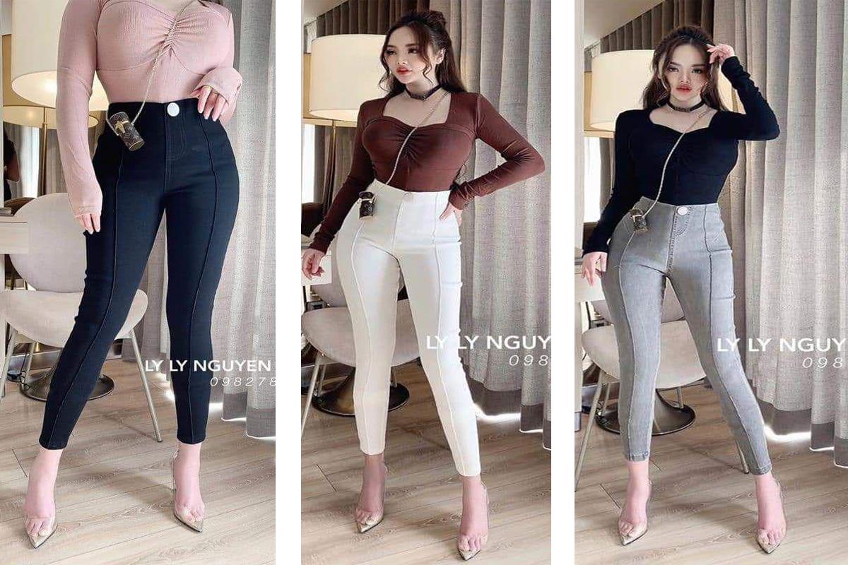 Quần Jeans gân giữa siêu ôm, siêu co giãn