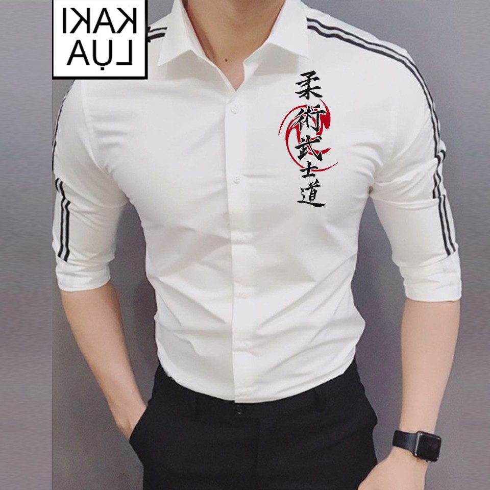 Áo sơ mi nam phối viền họa tiết thư pháp cao cấp form chuẩn shop sm02