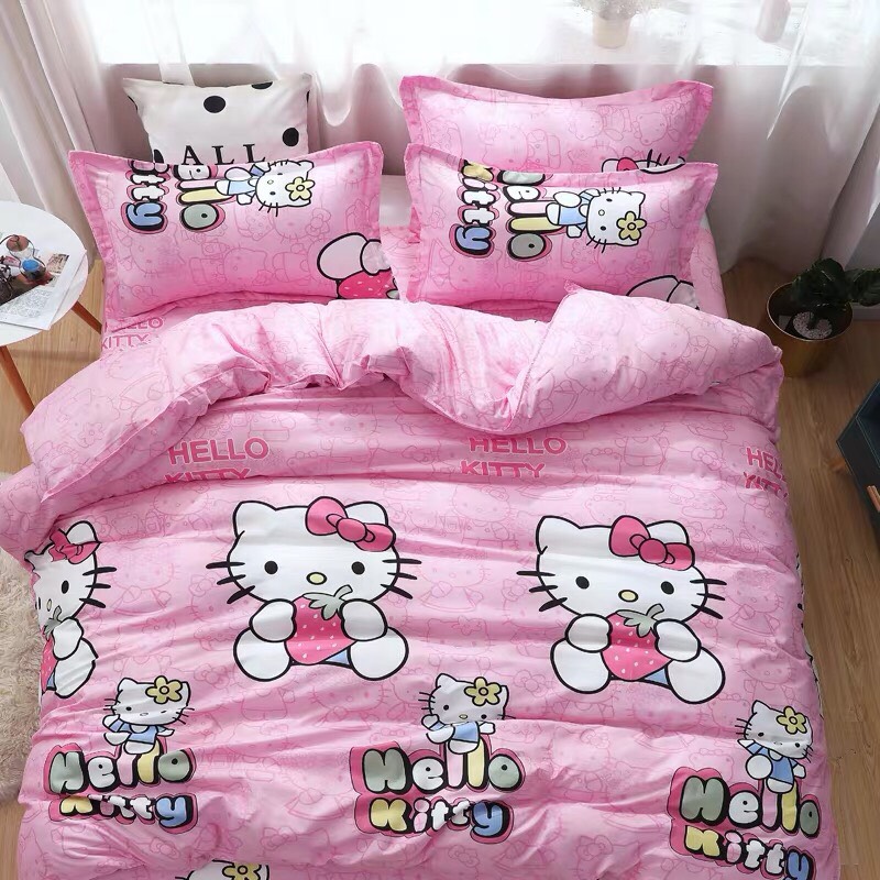 Trọn Bộ 4 Món Chăn Ga Gối Cotton Poly Nhập Mẫu HELLO KITTY
