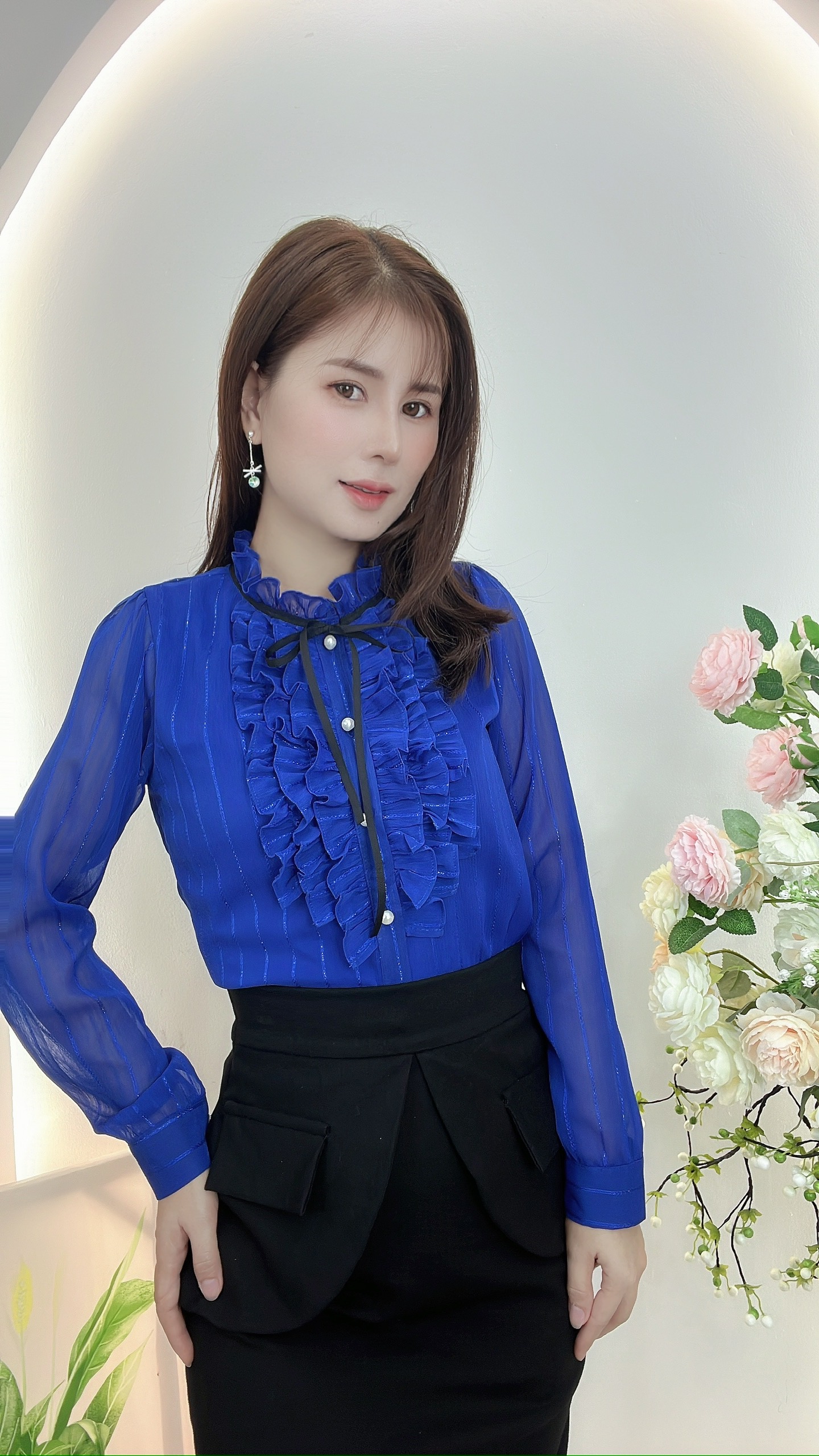 AN40 - ÁO KIỂU CÔNG SỞ BÈO KÈM NƠ ĐEN