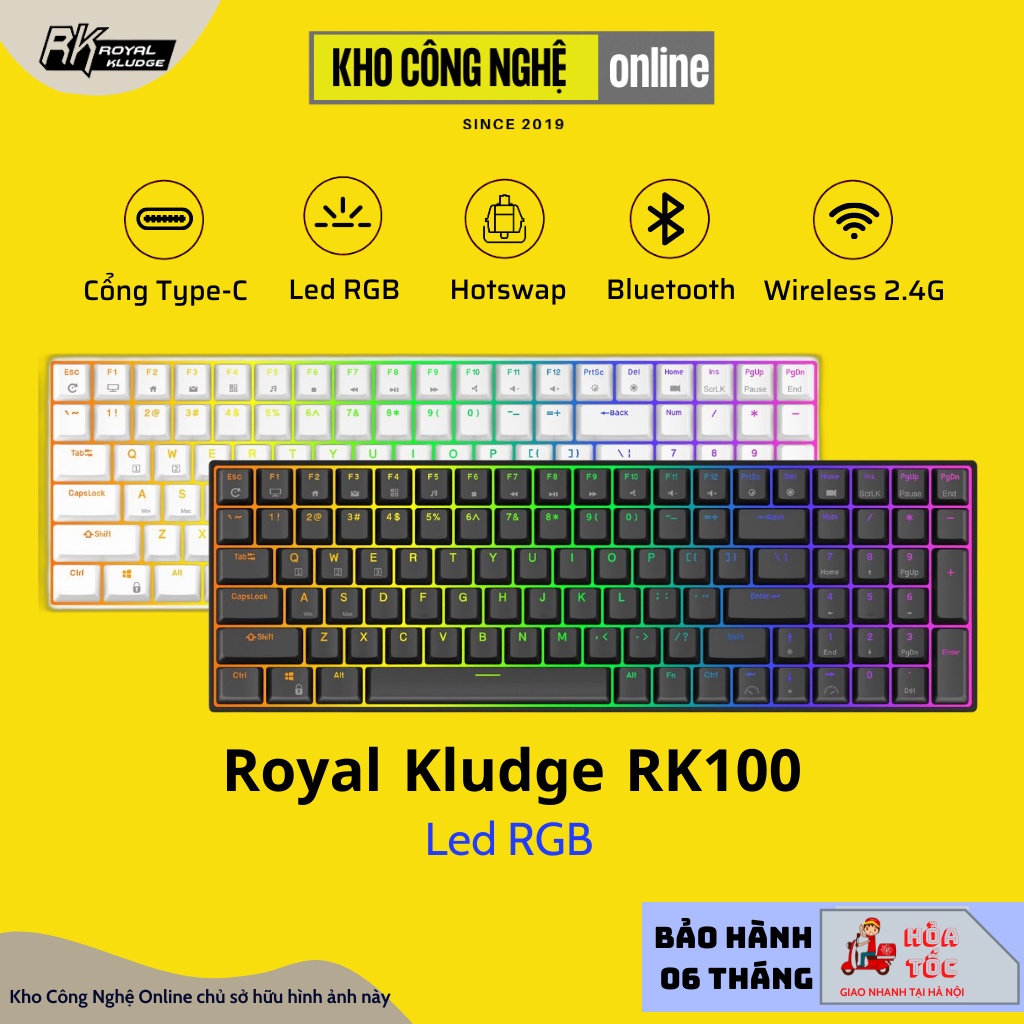 [Mã 158ELSALE giảm 7% đơn 300K] Royal Kludge RK100 - Bàn phím cơ bluetooth Royal Kludge RK100 Led đơn sắc Hotswap