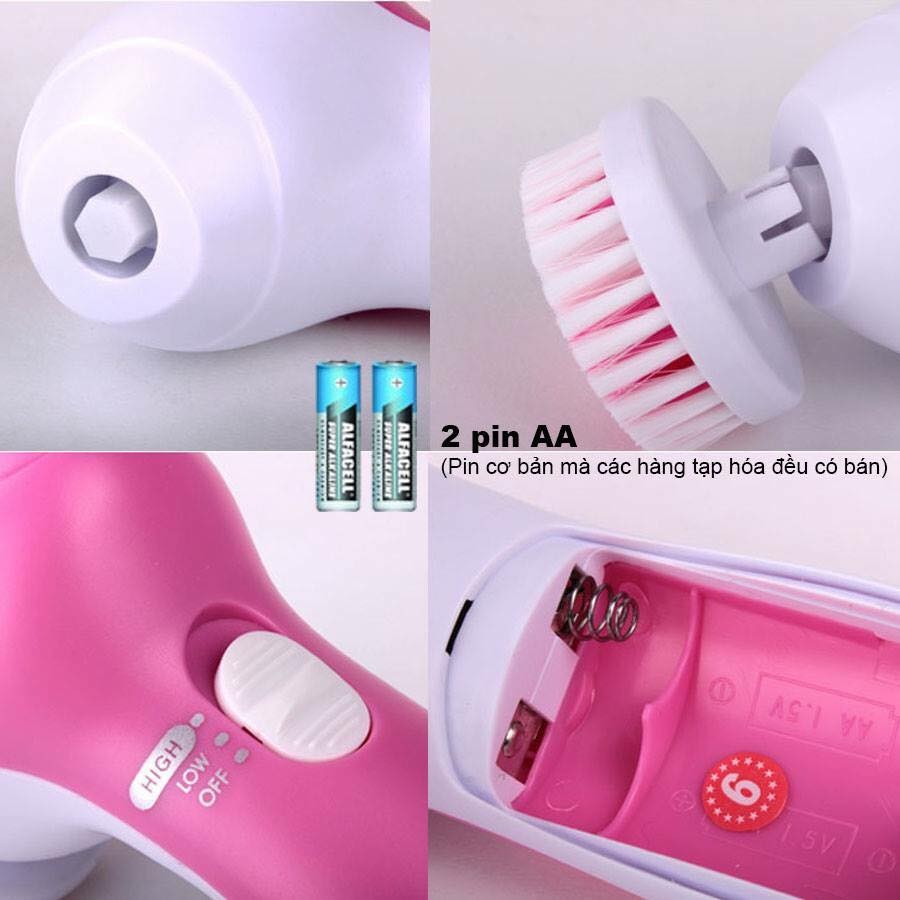 MÁY RỬA MẶT MASSAGE CHĂM SÓC DA TẠO BỌT 5 TRONG 1 DÙNG PIN (Nhiều màu) - [ Máy rửa mặt silicon #Máy rửa mặt dùng Pin #Rửa mặt tạo bọt #Massage rửa mặt #Chà gót chân loại bỏ tế bào chết]