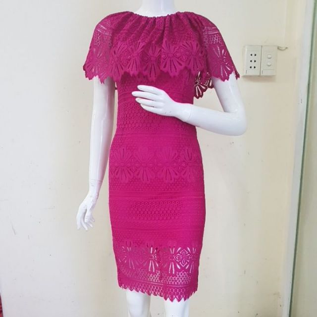 ZERASY - Đầm body phối bèo cổ màu hồng sen