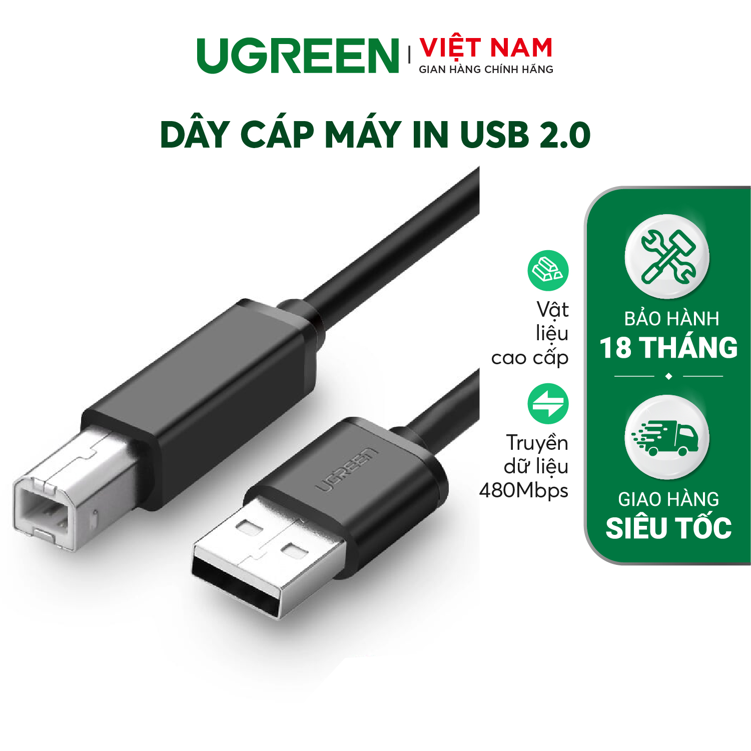 Printer cable 2.0 1.5m UGREEN 10845 - Hãng phân phối chính thức