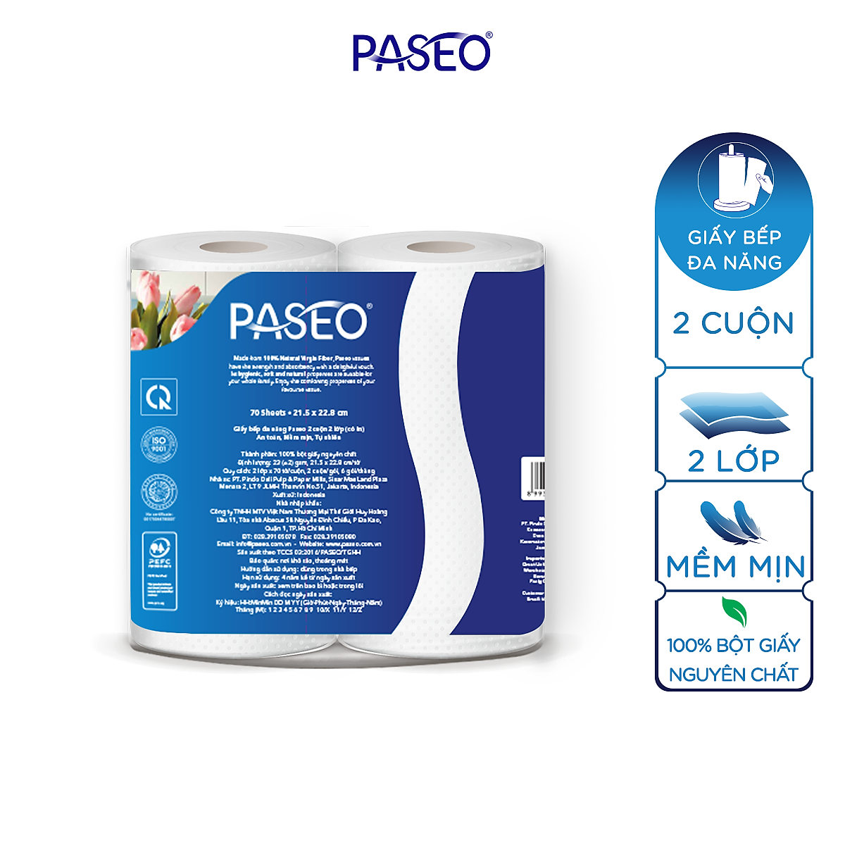 Khăn giấy Paseo 2 cuộn giấy bếp đa năng ( trơn )