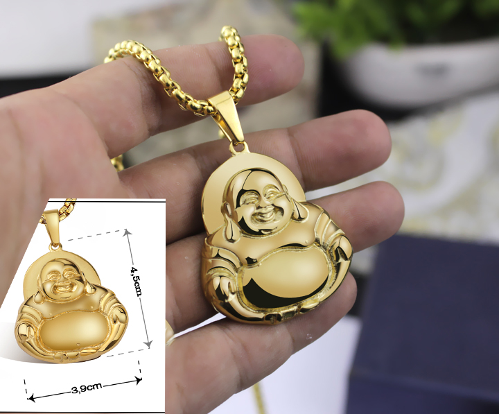 Mặt dây chuyền phật di lặc bằng inox mạ vàng siêu đẹp, bền màu mang ý nghĩa may mắn trường thọ (không dây)