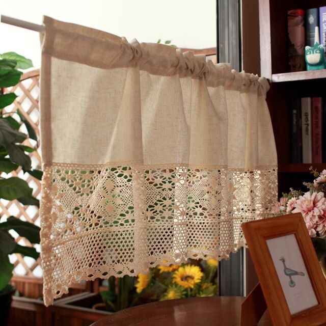 Rèm vải canvas rèm màn cửa trang trí phối ren cotton siêu đẹp đậm phong cách vintage