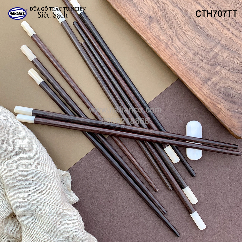 Đũa gỗ Trắc đầu xà cừ  - CTH707TT - (Hộp 10 đôi tròn đẹp) gỗ Trắc tự nhiên - Chopstick of HAHANCO