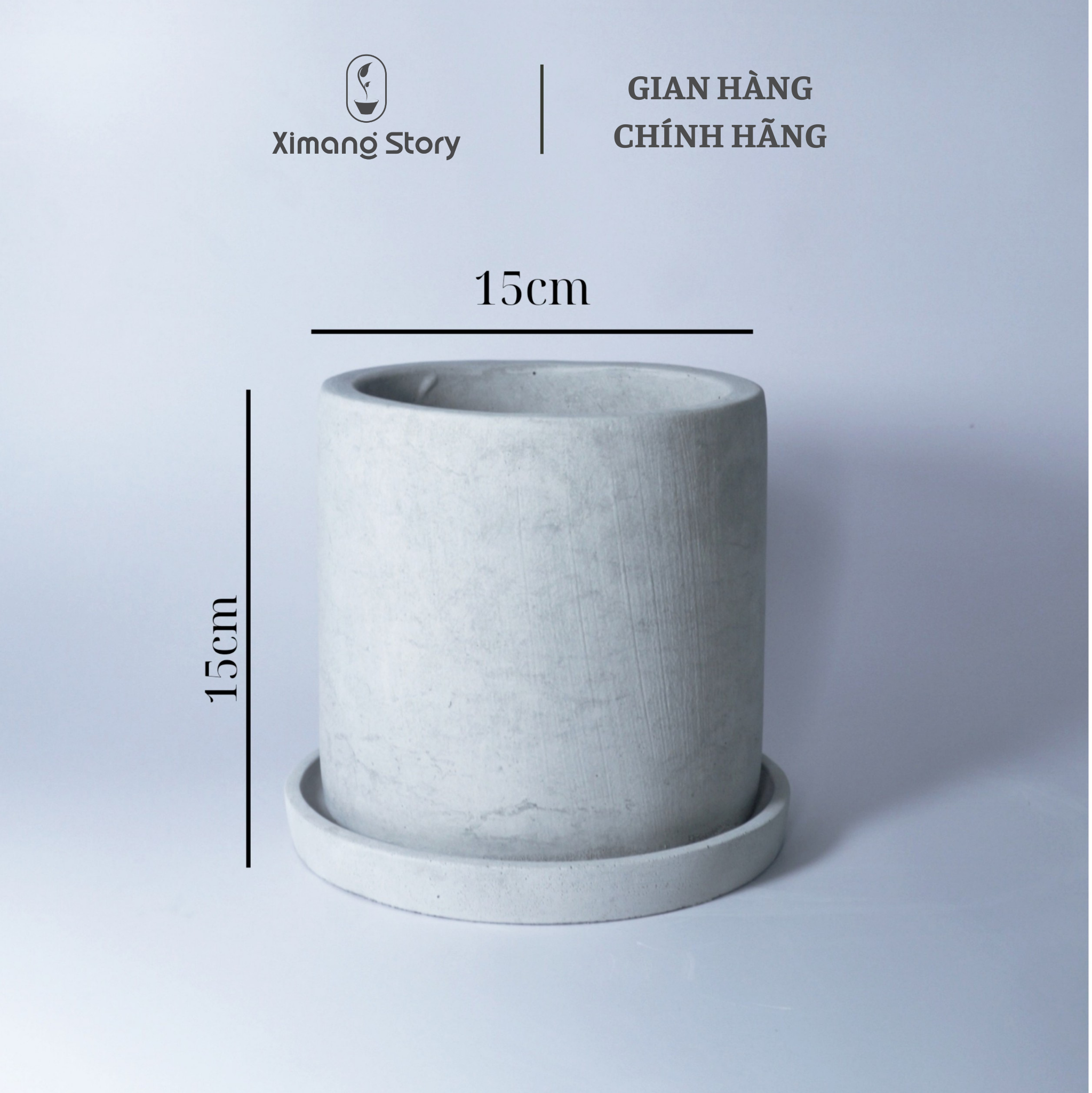 Chậu Xi Măng Dáng Trụ để bàn - Tặng kèm đĩa