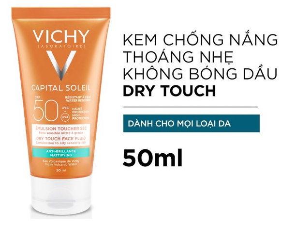Kem chống nắng cho da dầu, không nhờn rít vichy ideal soleil mattifying face fluid dry touch spf50+ 50ml