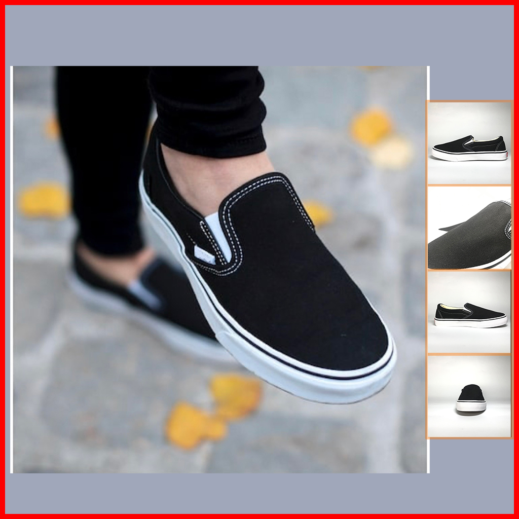 Giày Vans Lười Slip On Black Đen Trắng Full Box