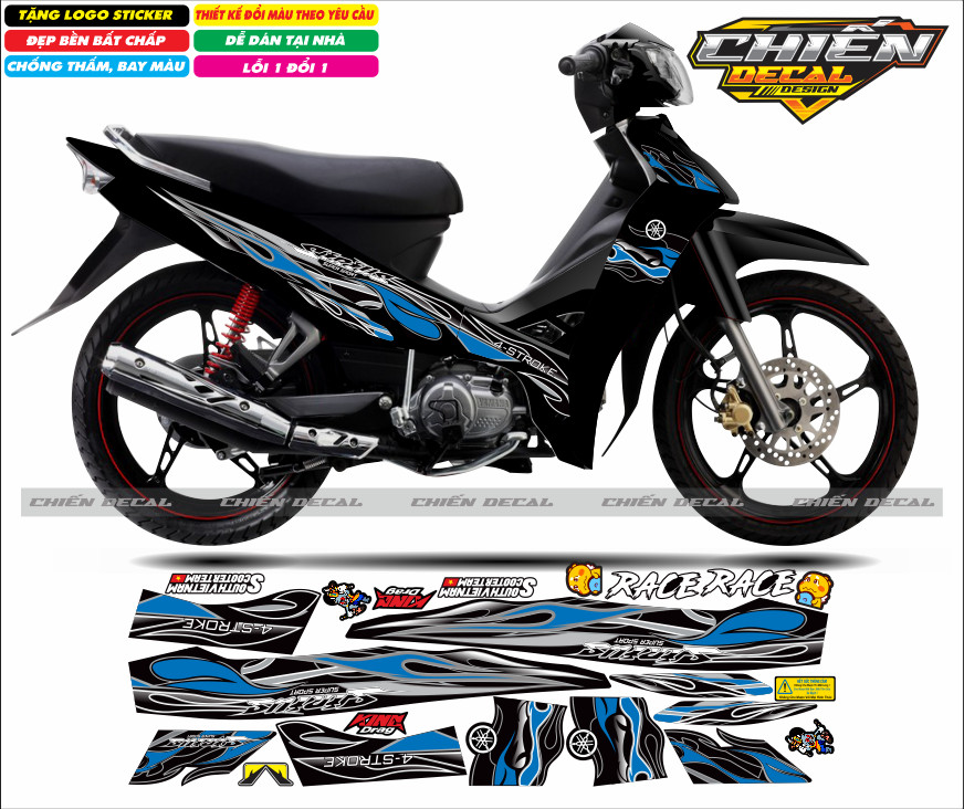 Tem rời lửa sirius RC 110cc - 50cc màu đen có nhiều mẫu lựa chọn