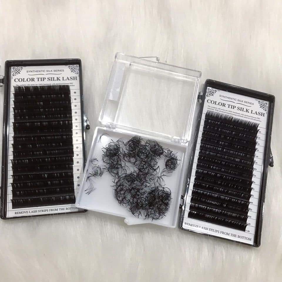 1 khay mi color tip silk lash độ cong CC