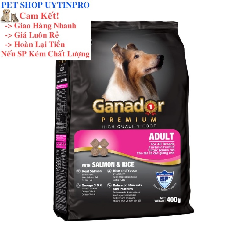 THỨC ĂN CHO CHÓ Ganador Adult dạng Hạt Vị Cá Hồi và Gạo Túi 400g Thương Hiệu Từ Pháp
