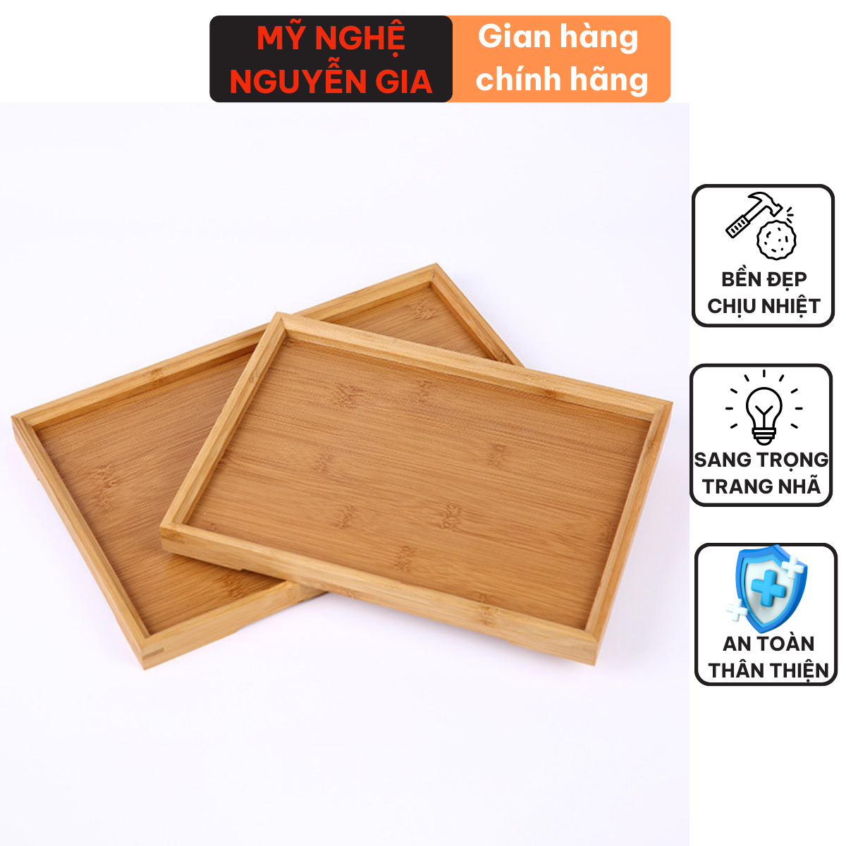 Khay gỗ tre decor đựng trà bưng bê đồ ăn đa năng