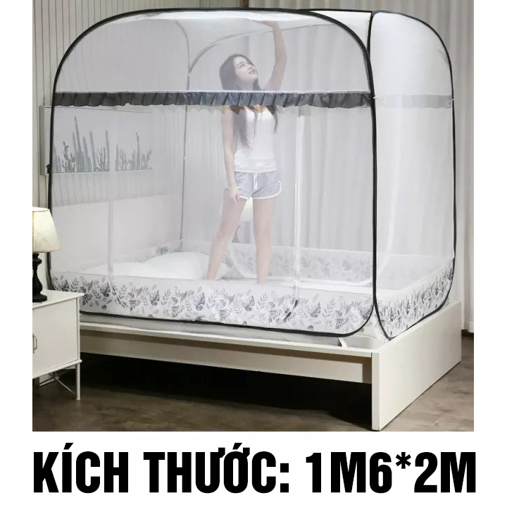 Màn chụp tự bung ĐỈNH VUÔNG Mùng chụp cao cấp, màn gấp có viền chống muỗi, màn gấp thông minh gấp gọn nhiều kích thước 1m6*2m, 1m8*2m, 2m*2m2. Hàng Việt Nam chất lượng cao