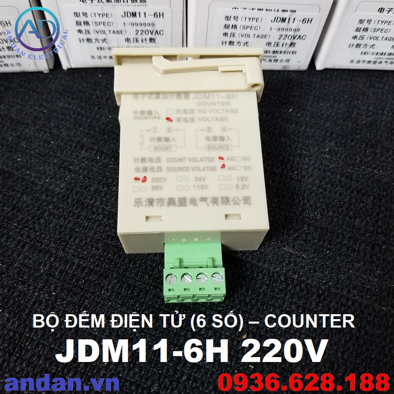BỘ ĐẾM TỪ 6 SỐ - COUNTER JDM11-6H 220VAC (đếm theo tín hiệu điện áp)