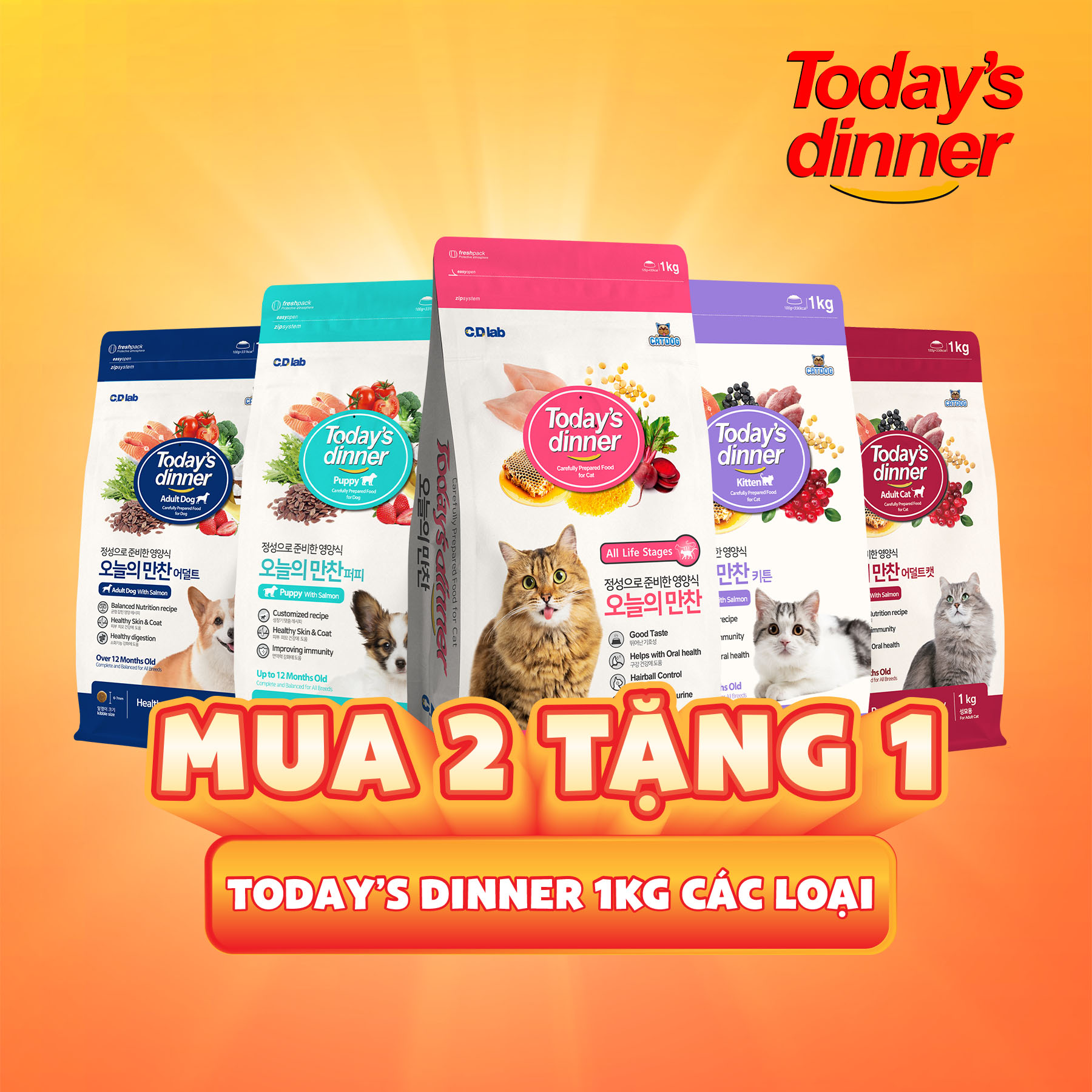 [1KG] - Thức ăn hạt cho mèo mọi lứa tuổi Today's dinner 1KG