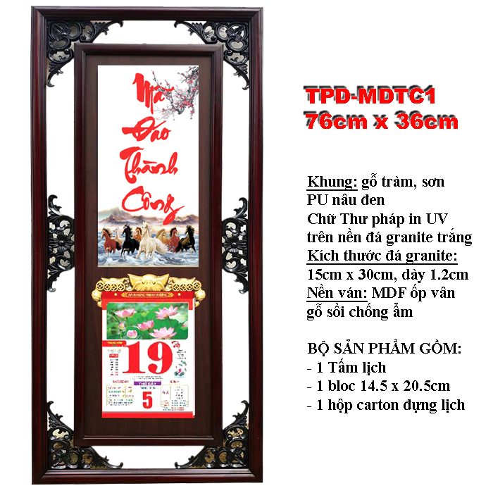 [HCM]Lịch gỗ thư pháp đá mã đáo thành công