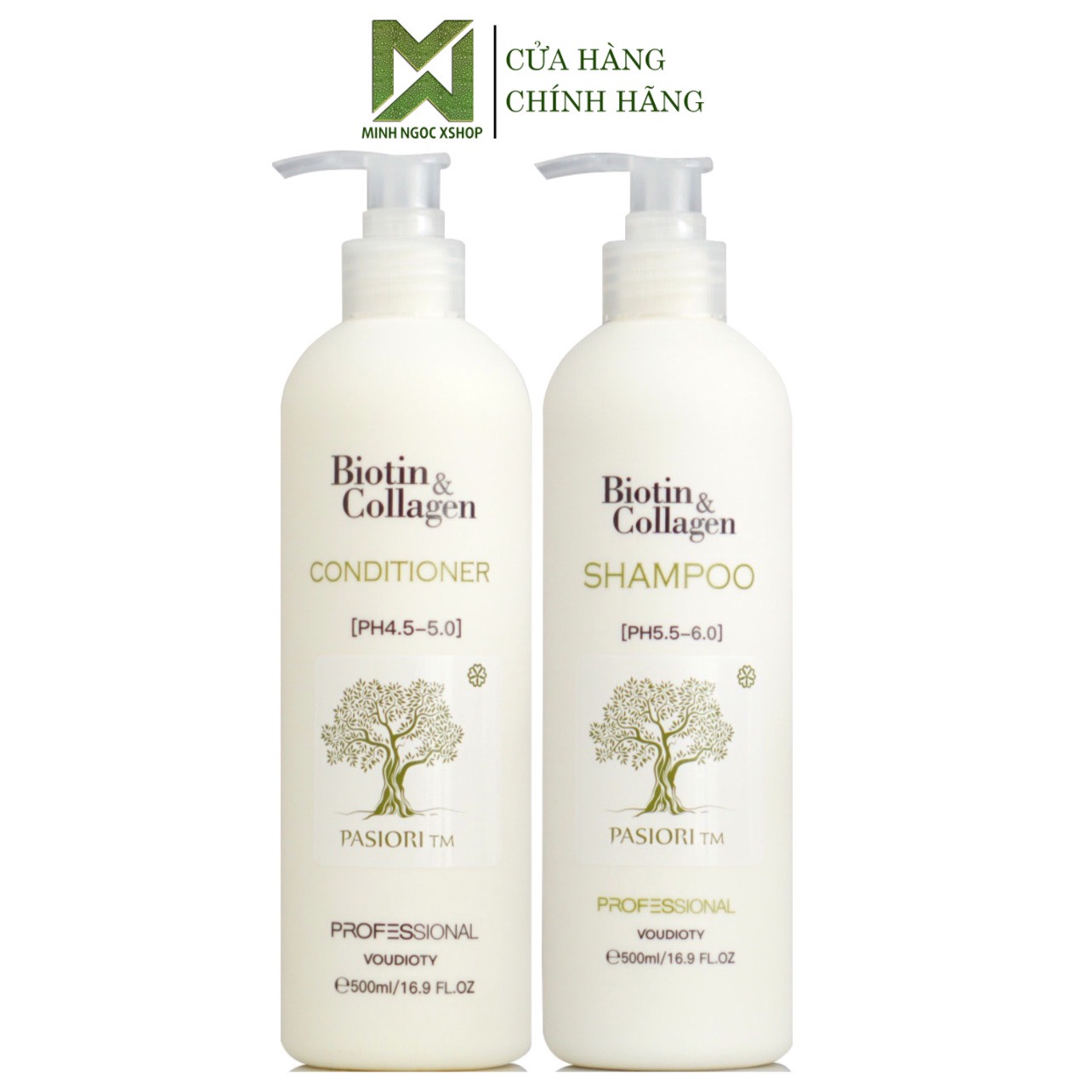 Dầu gội xả phục hồi, chống rụng tóc Biotin Collagen Voudioty trắng 500ml