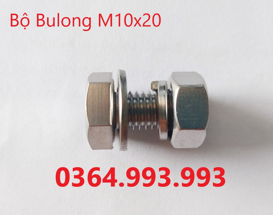 Gói 10 Bộ Bulong 10 ly INOX 304 M10x20, M10x25, M10x50 (B+E+P+V)