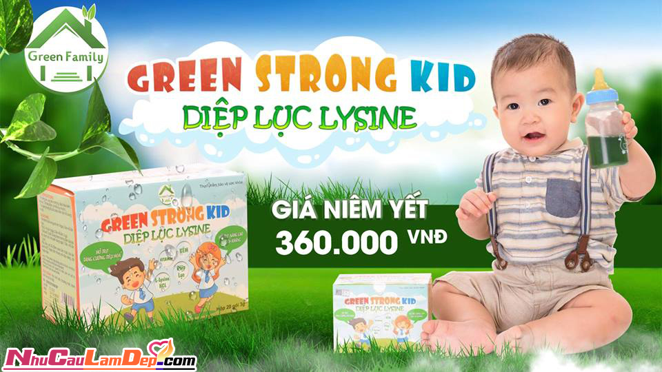 (Sale date 1/2025) Diệp Lục Lysine (Green Strong Kid) Hộp 30 gói