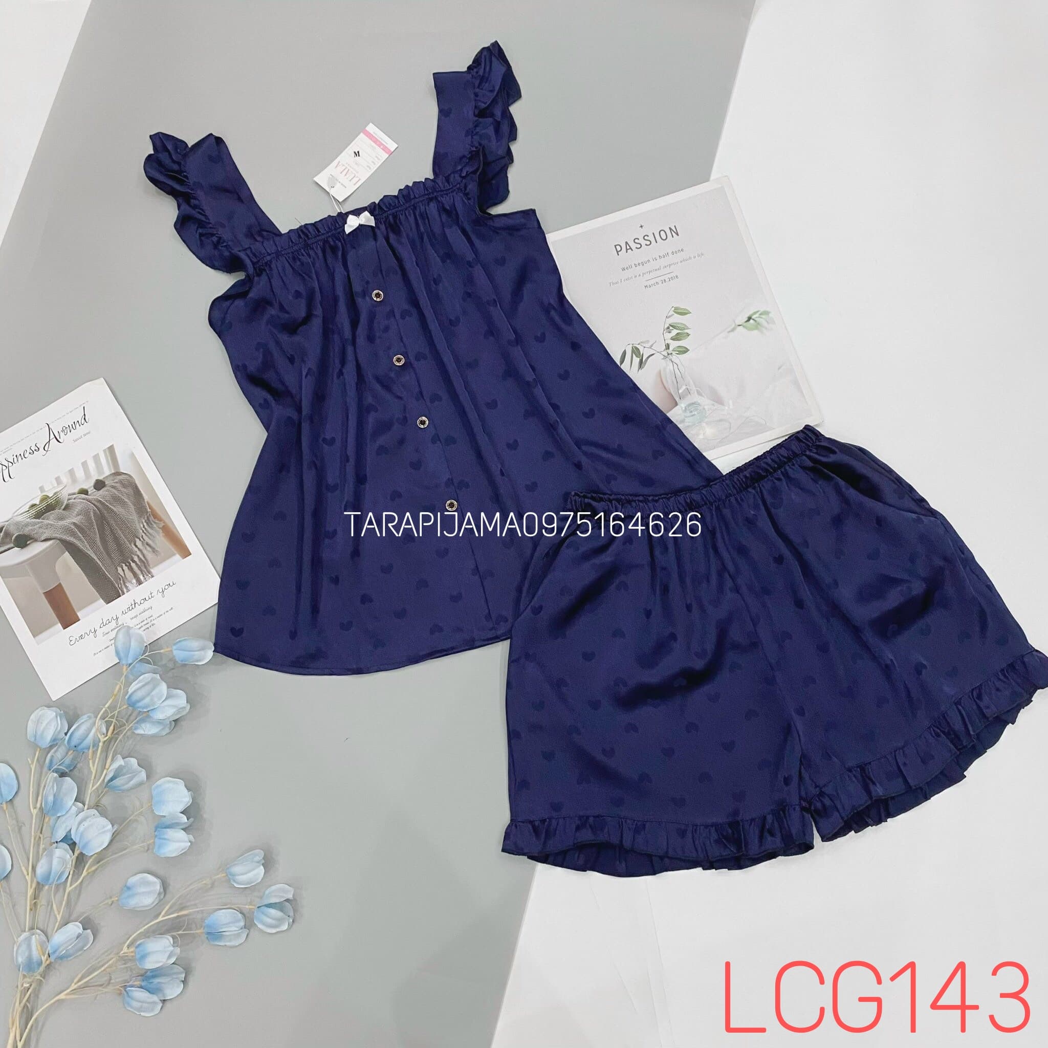 Bộ lụa gấm đùi cánh tiên -bộ ngủ navy siêu đẹp