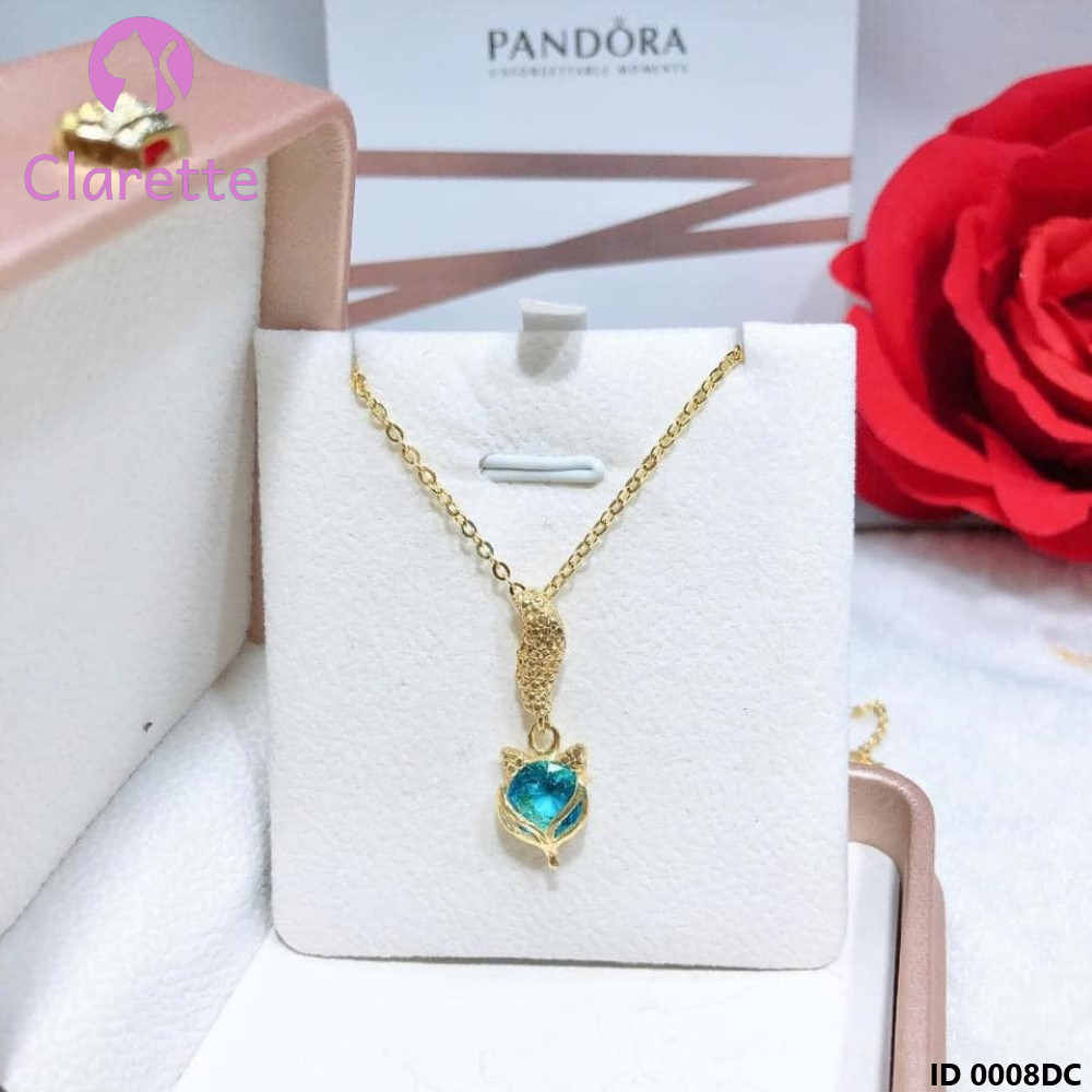 Dây chuyền bạc xi vàng mặt hồ ly đá phong thủy Clarette 0008DC