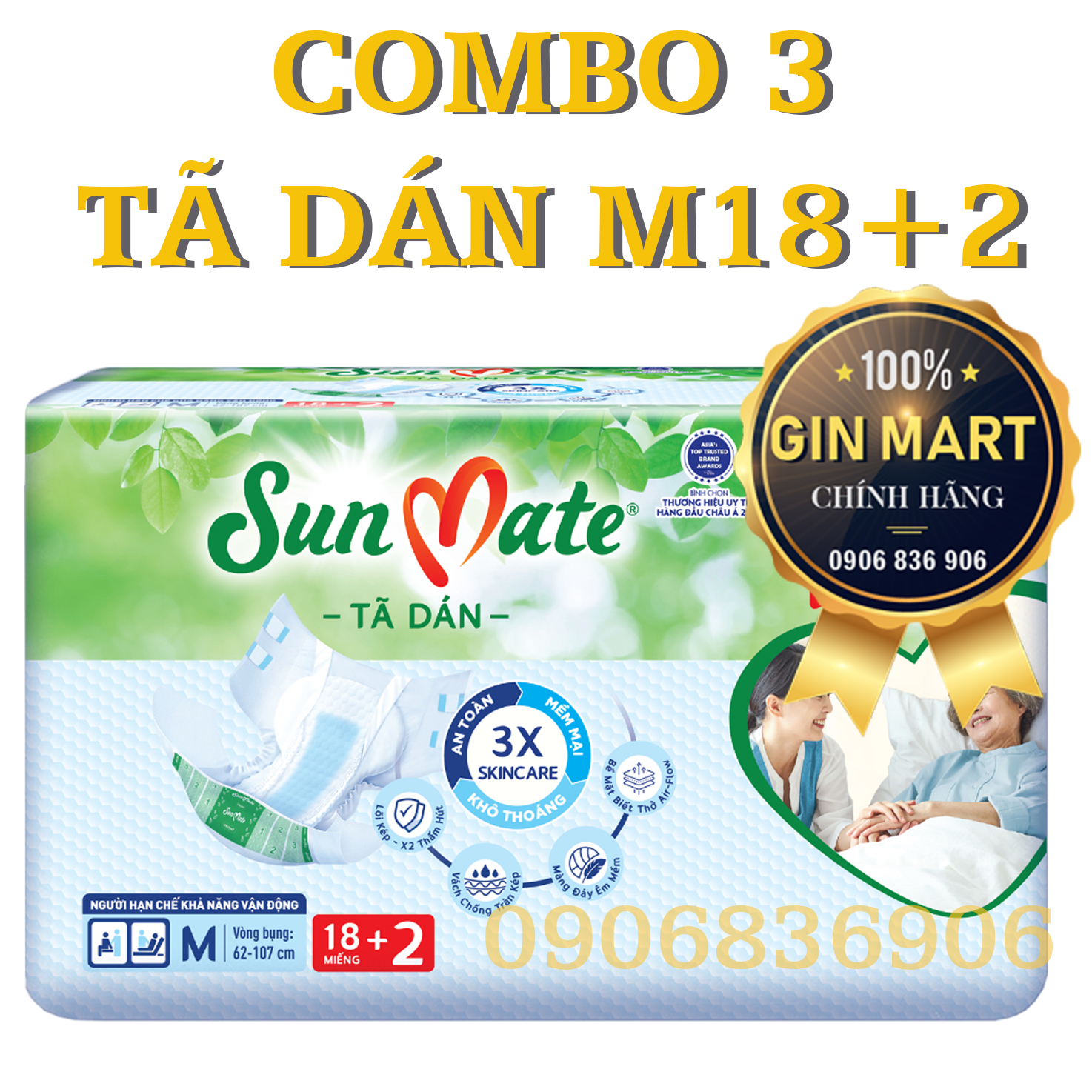 Combo 6 Gói Tã Dán SUNMATE Size M10 - M/L10 - XL10 - M/L18